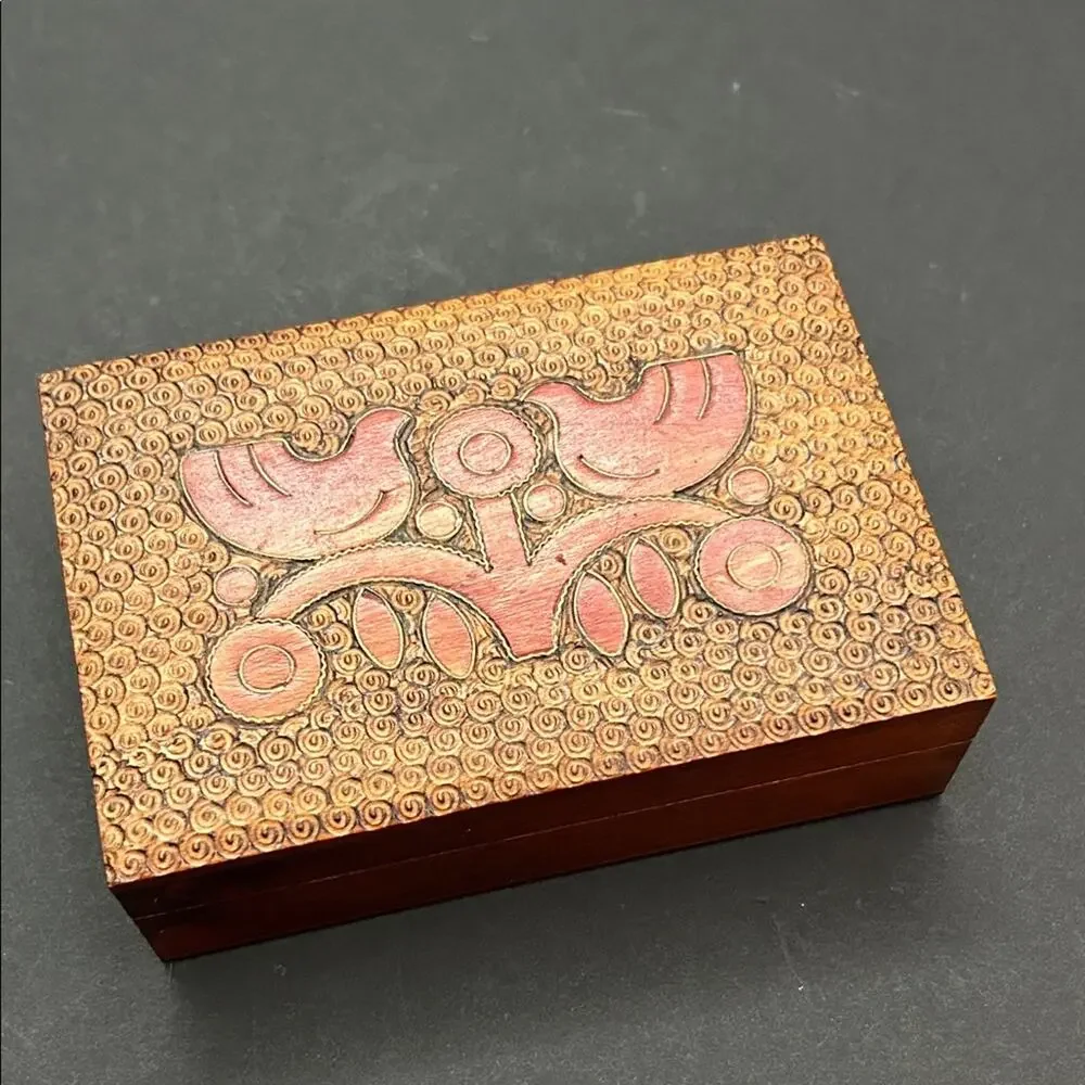 Vintage Carved Wooden Jewelry Box with Dove Accents